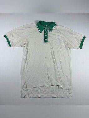 Vintage 60s 70s White & Green Knit Golf Polo Tennis Shirt Mens Medium By Advent